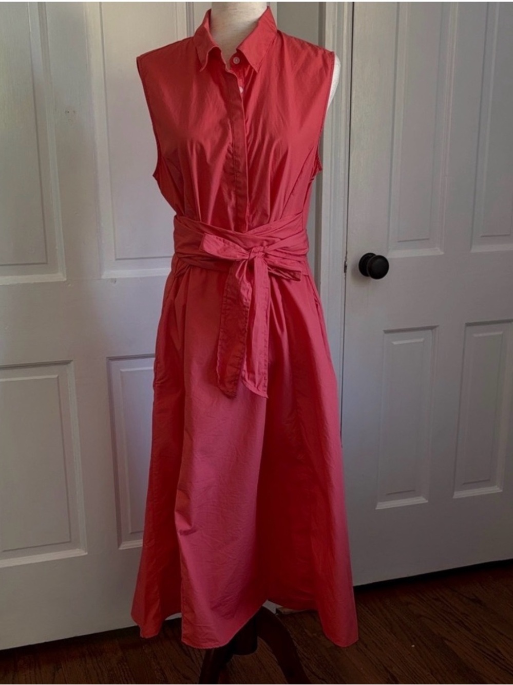 Banana Republic Factory Coral Sleeveless Tie-Waist Shirt Dress Medium